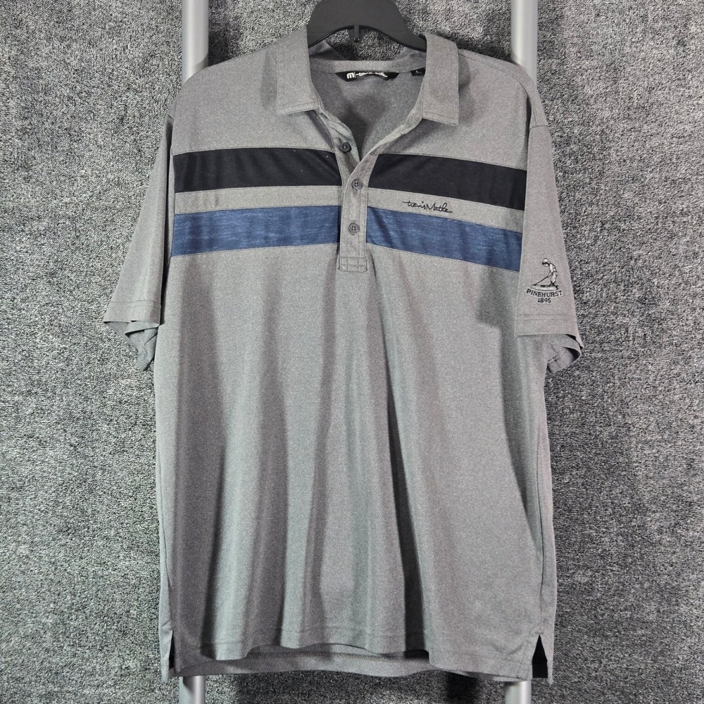 Travis Mathew Mens Pinehurst 1895 Golf Polo Shirt Gray Striped Large Putter Boy